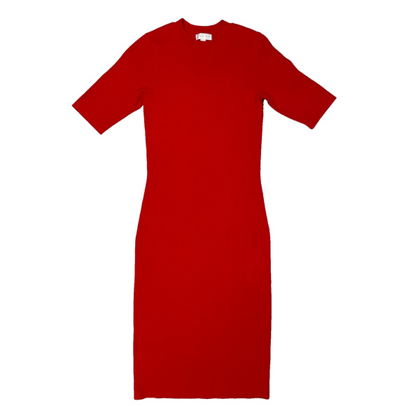 Leith Red Ribbed Bodycon Knee Length Dress M NWT Nordstrom Bloom Short Sleeve - Picture 1 of 7